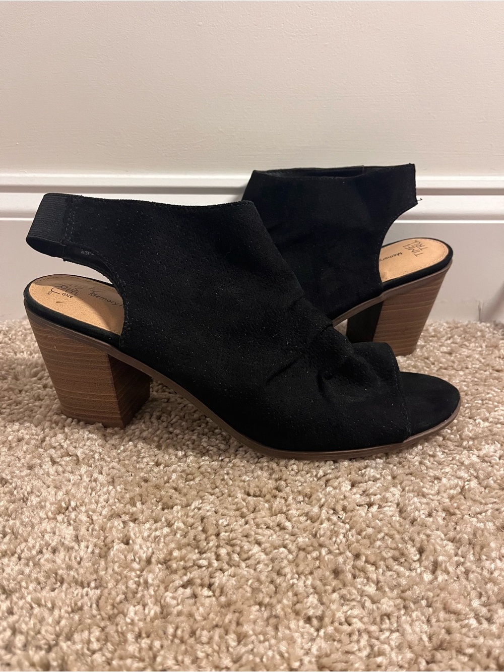 Black Suede Open-Toe Block Heel Sandals - time and tru